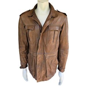 Vintage 1970s Cortefiel de España Leather Jacket Men’s 38 Brown Field Utility